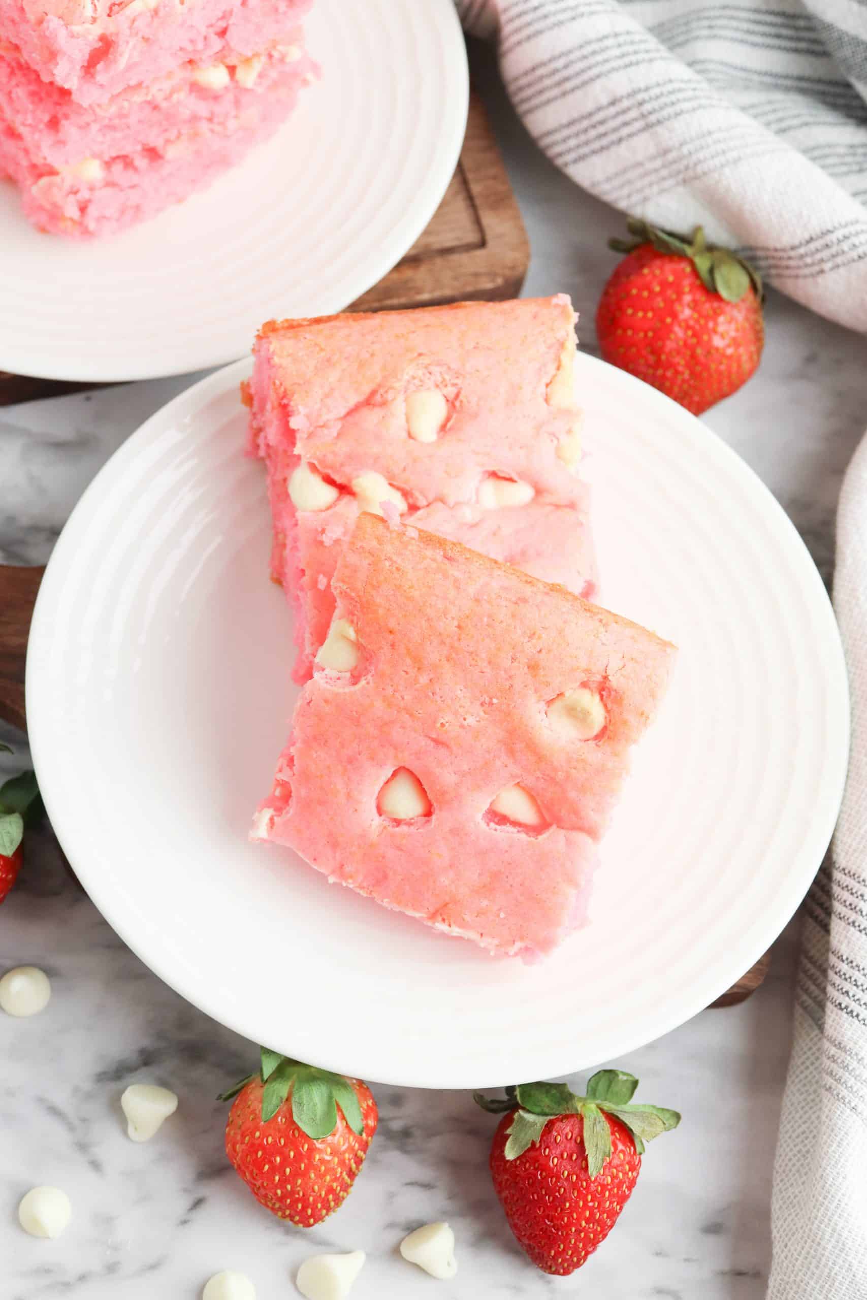 Overhead view of pink brownies for Valentine's Day.