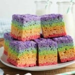 Headon photo of Rainbow Rice Krispies Treats.
