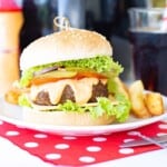 Head on view of Air Fryer Hamburger with all of the fixings!