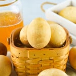 Black tea dyed Easter eggs in a basket.