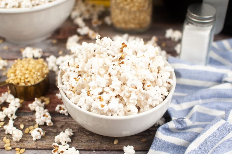 Bowl of popcorn that was popped in the air fryer.