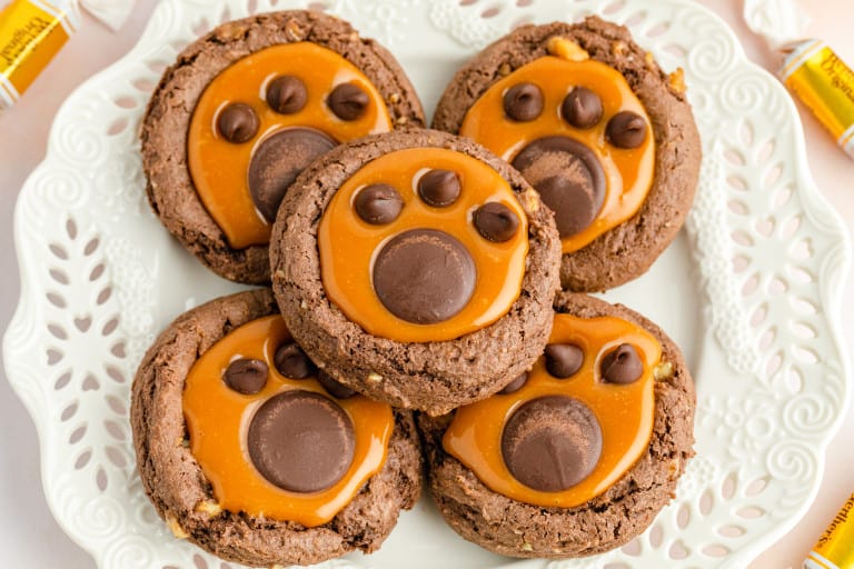 Chocolate Caramel Bear Claw Cookies.