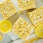 Ovehead view of Lemon Rice Krispies Treats.