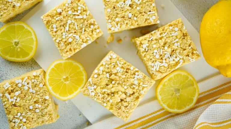 Ovehead view of Lemon Rice Krispies Treats.