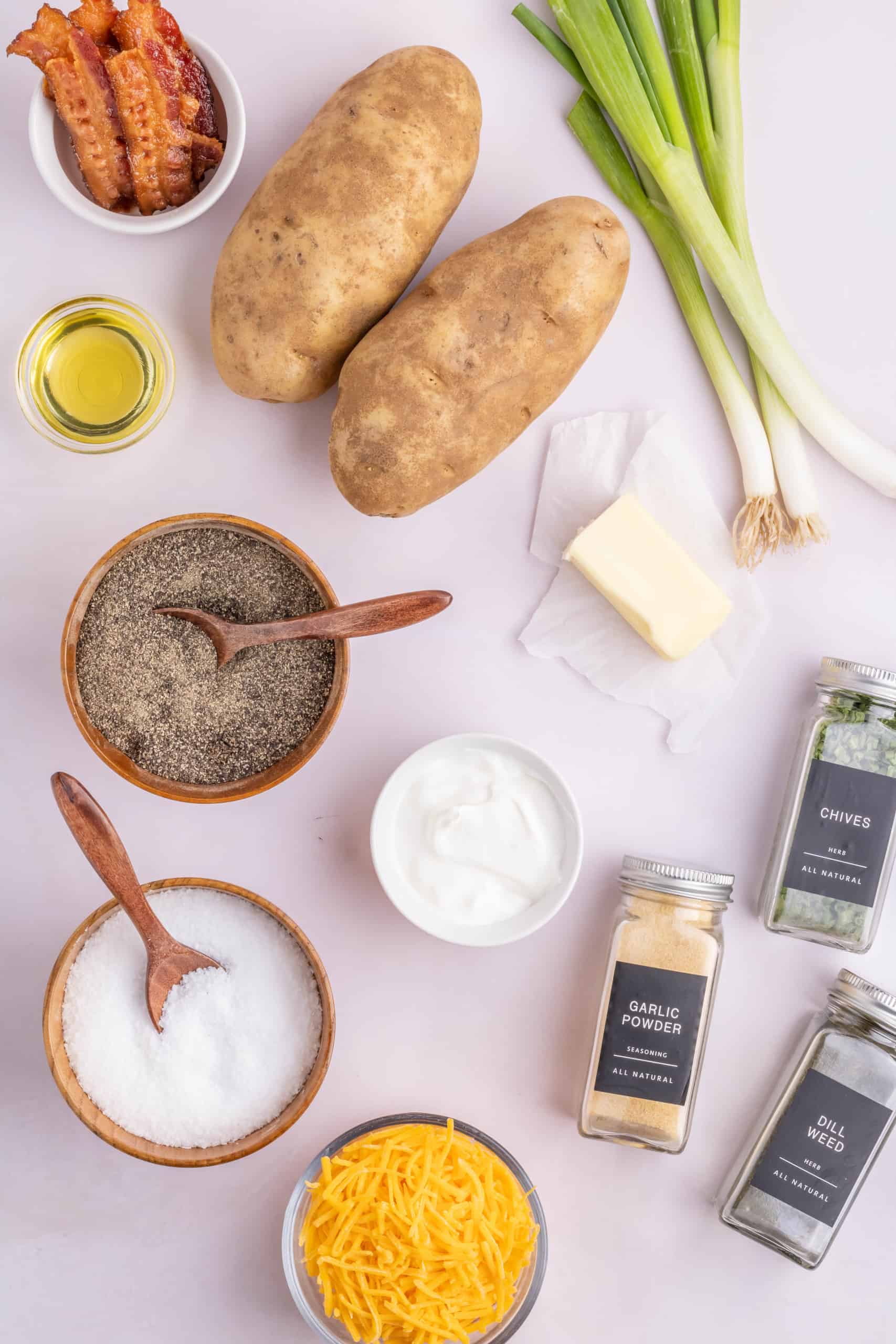 Ingredients for Air Fryer Twice Baked Potatoes.