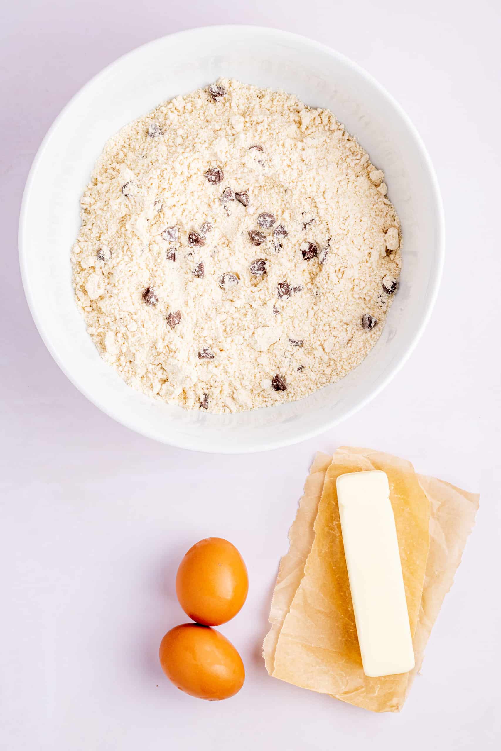 Ingredients for Brown Butter Chocolate Chip Cookies.