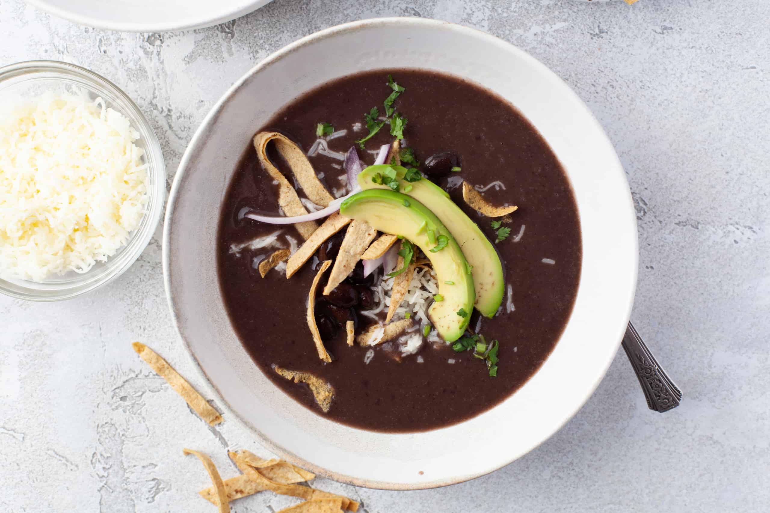 Overhead view of Instant Pot Black Bean Soup.