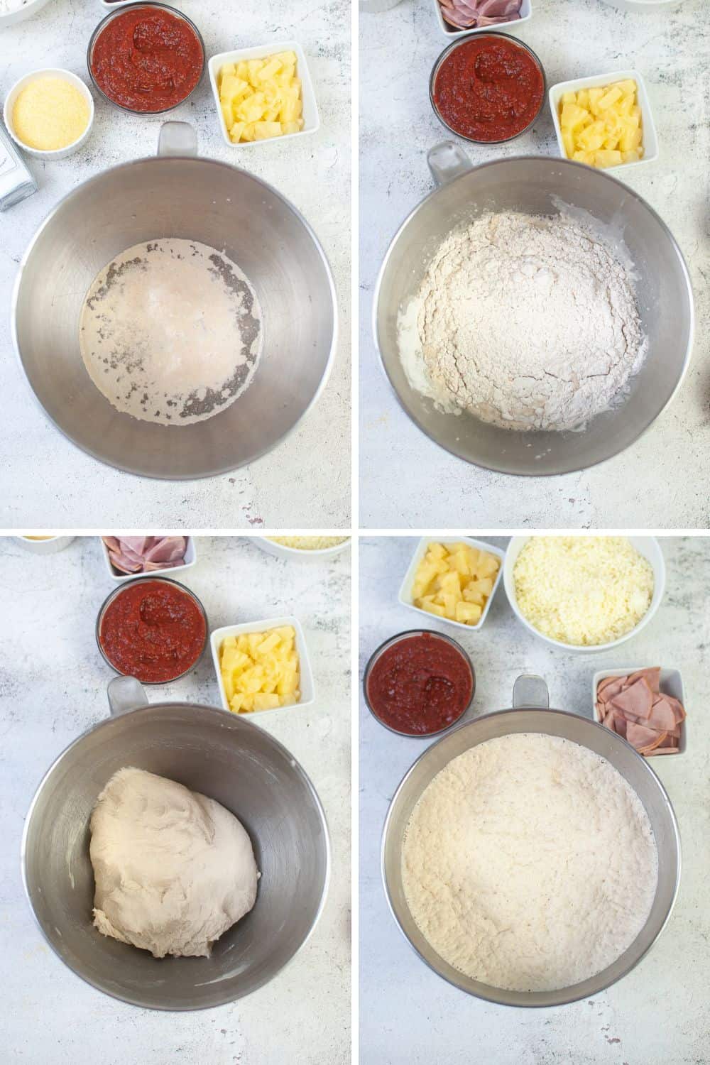 Steps to make pizza dough.