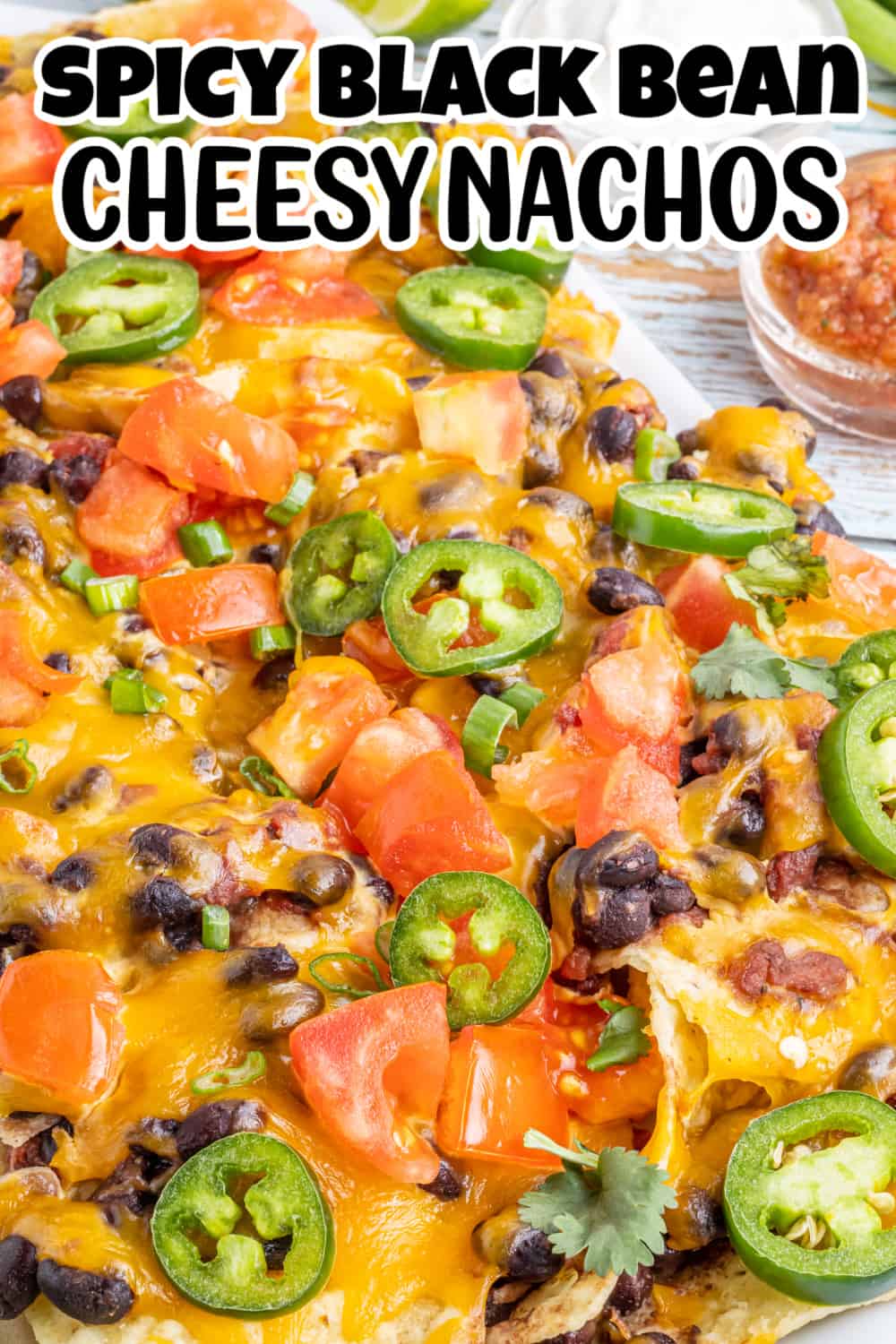 Spicy Black Bean Cheesy Nachos Pin.