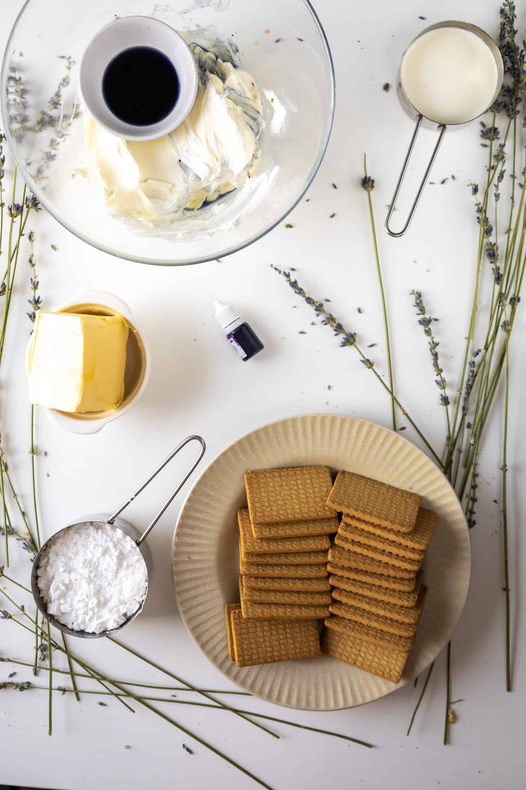Ingredients for Lavender Cheesecake.