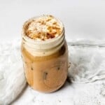 Starbucks brown sugar shaken espresso in a glade mason jar.