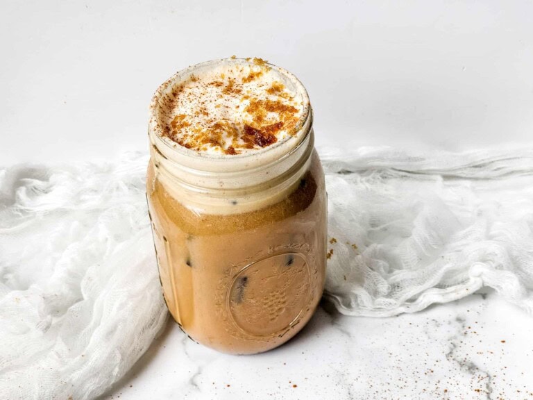 Starbucks brown sugar shaken espresso in a glade mason jar.