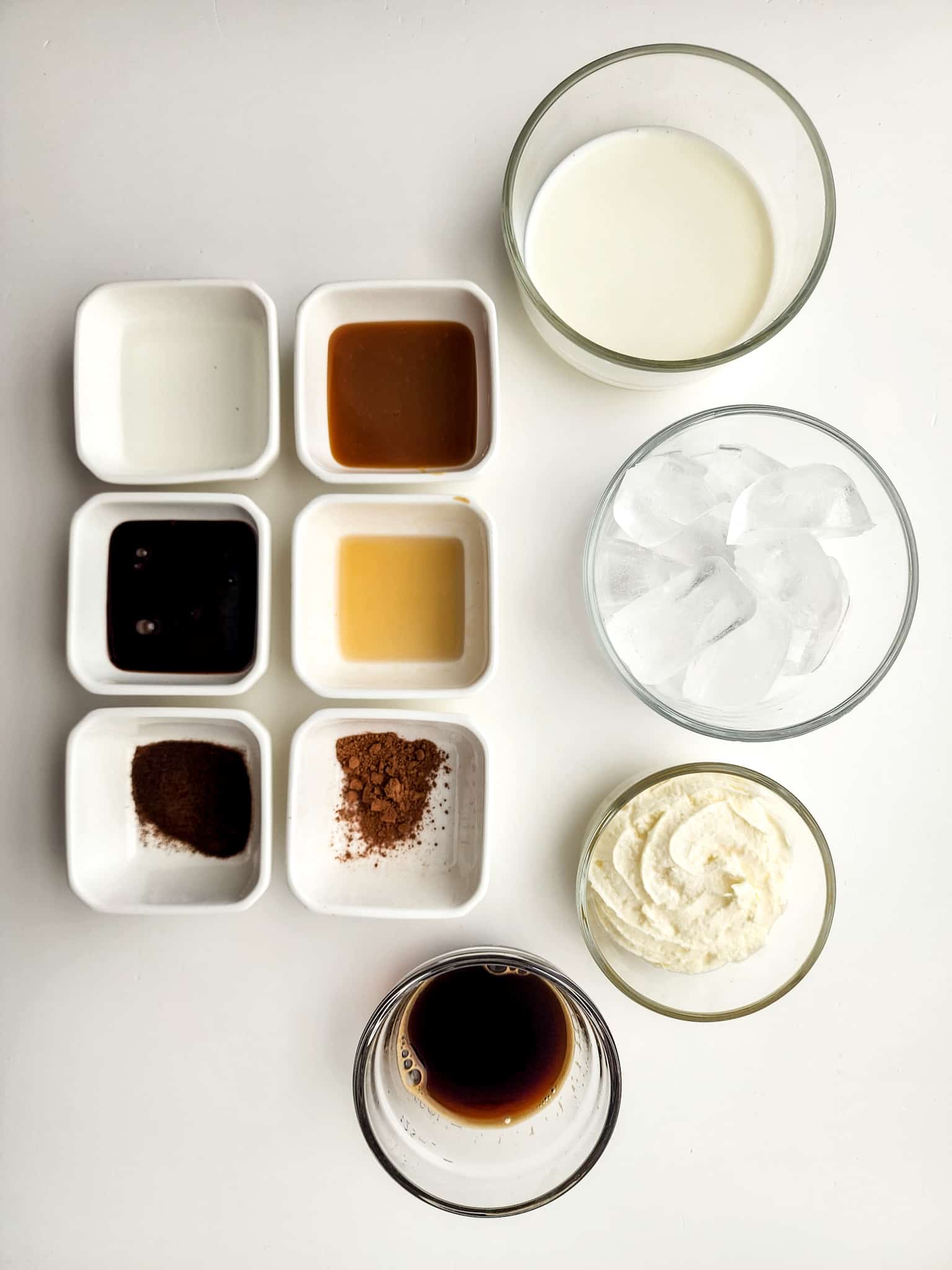 Overhead view of Tiramisuo Frappuccino Ingredients.