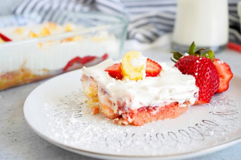 Slice of no-bake Twinkie cake.