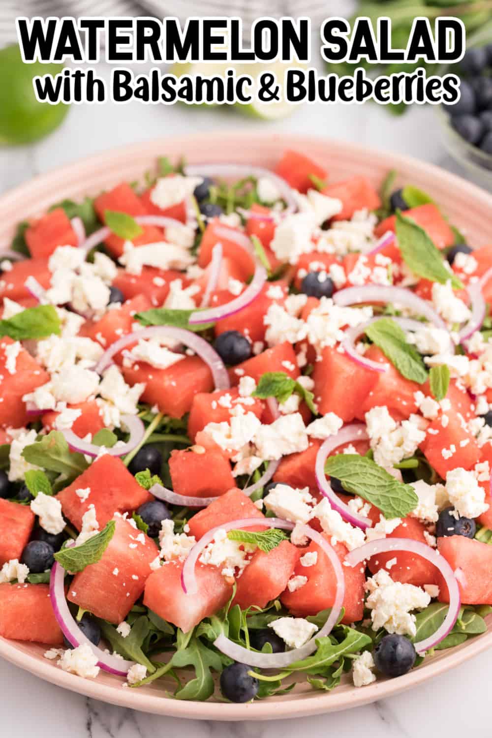 Watermelon Salad with Balsamic and Blueberries Pin.