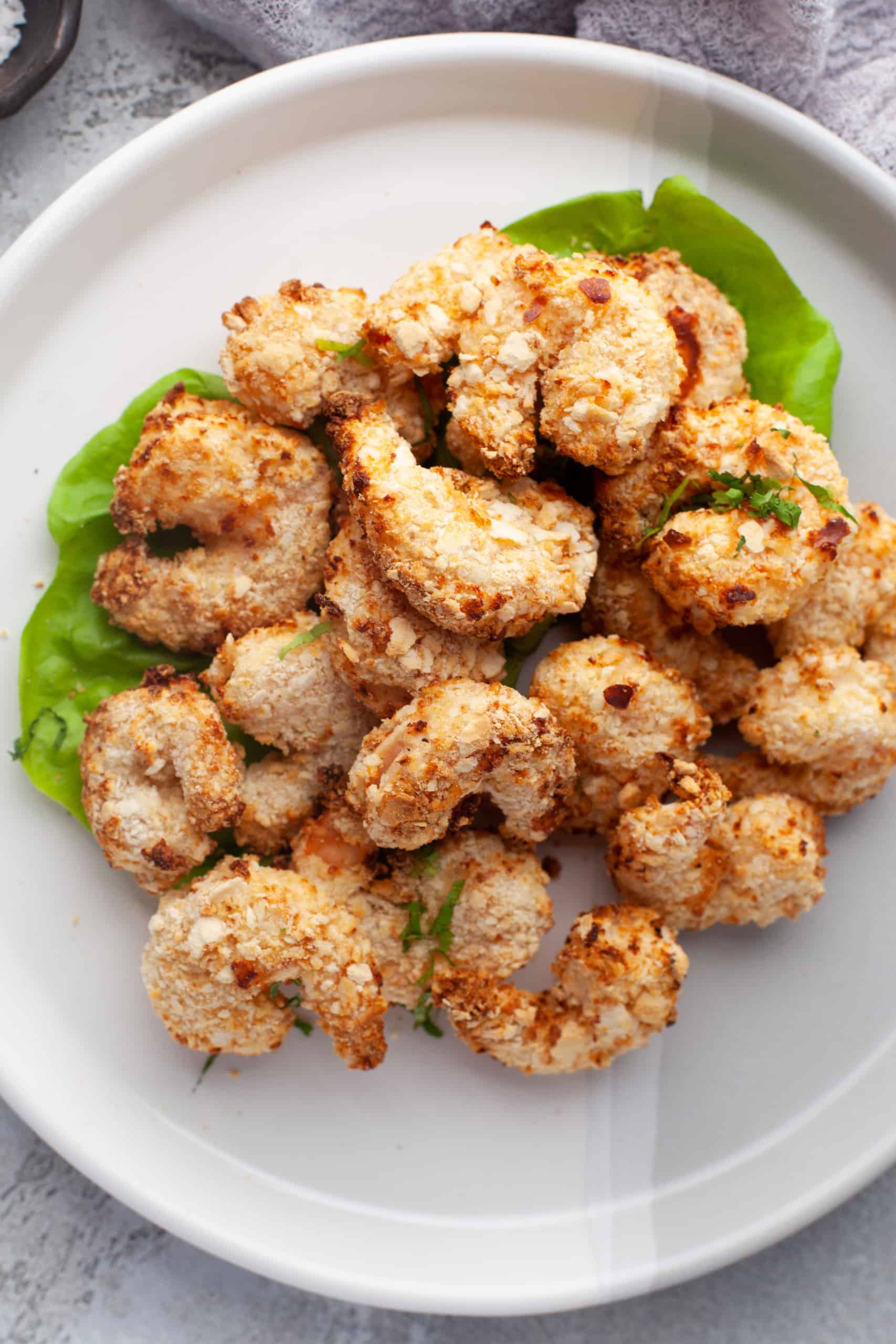 Overhead view of Air Fryer Fried Shrimp.