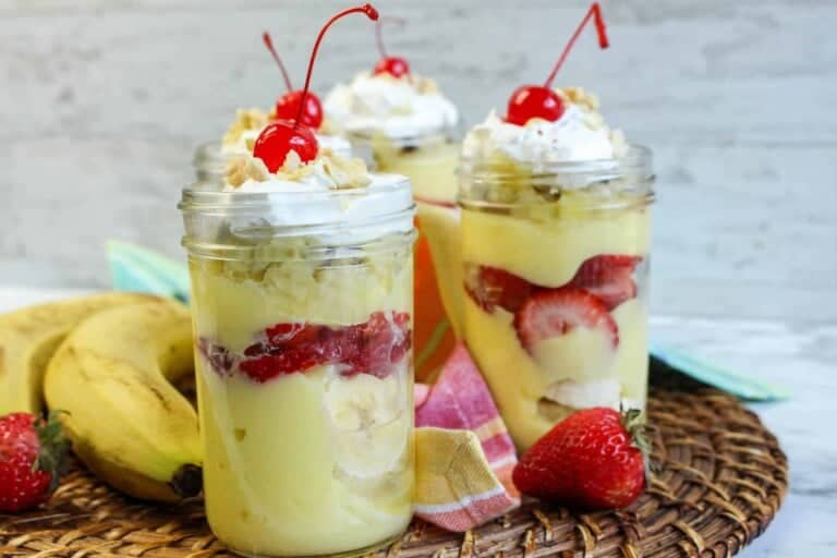 Banana Split Parfaits in Mason Jars.