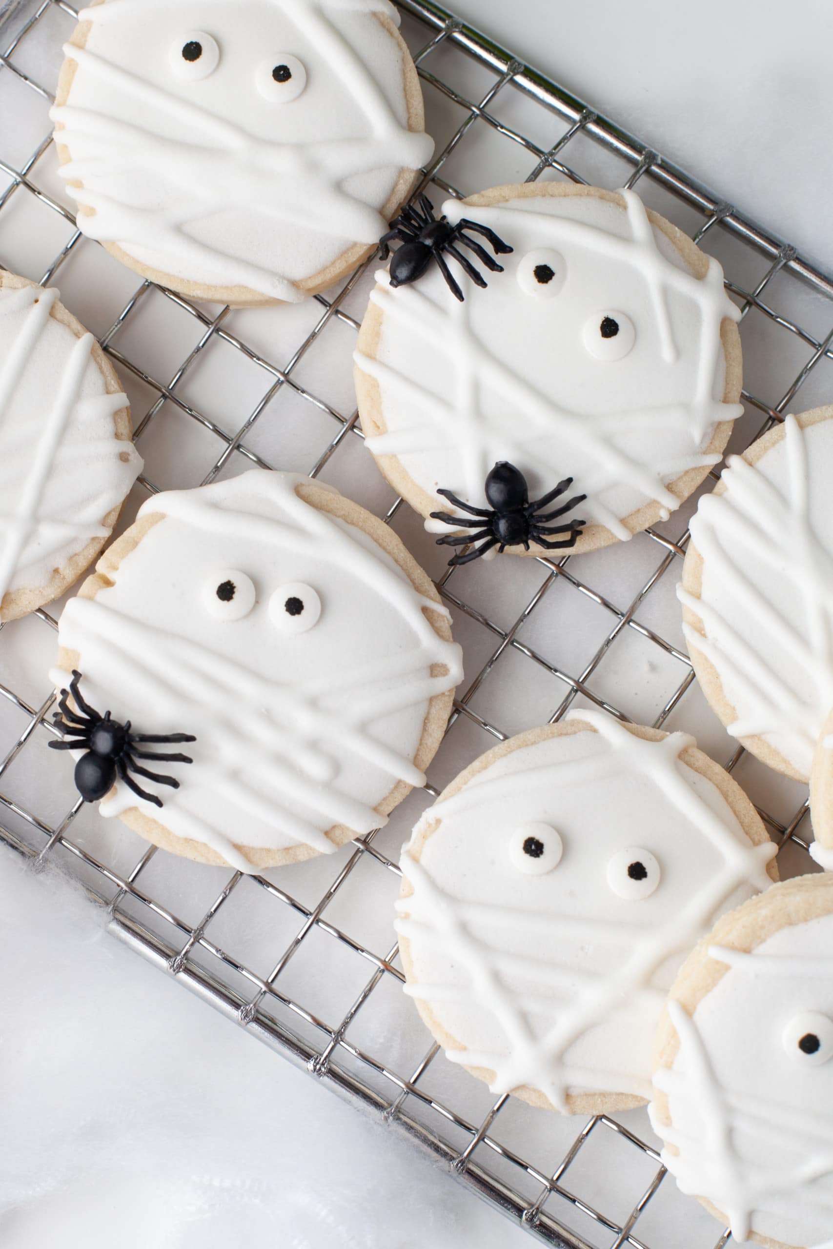 Overhead view of cookies with mummy decorations