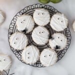 Overhead view of Halloween Cookies with Mummy decorations.