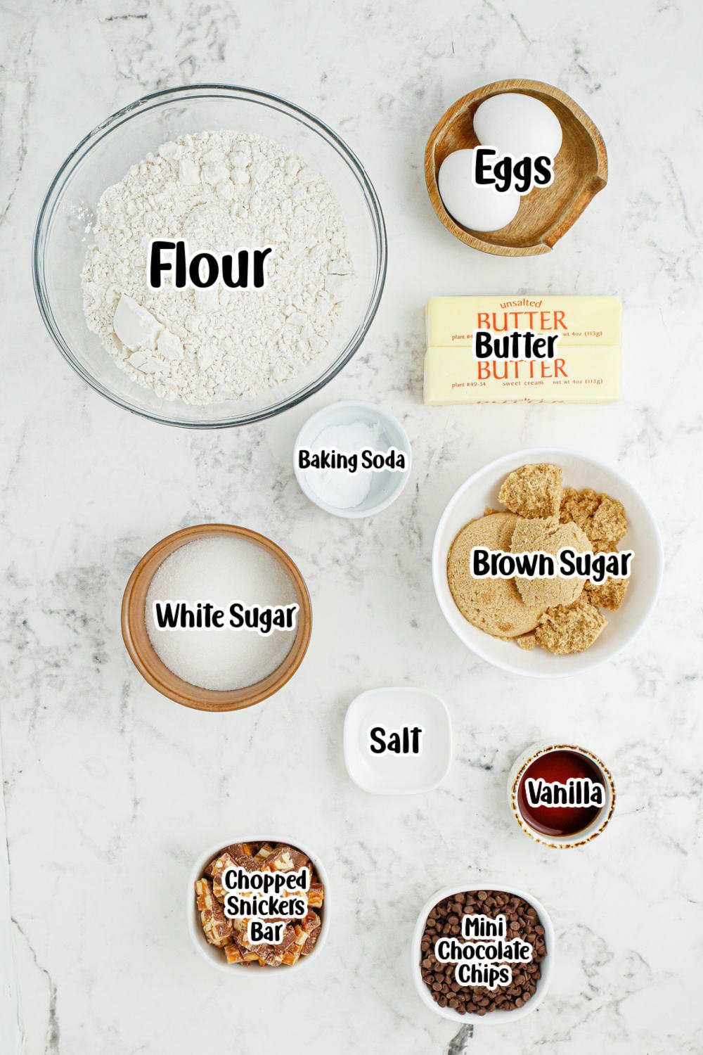 Snickers Cookies ingredients, labeled.