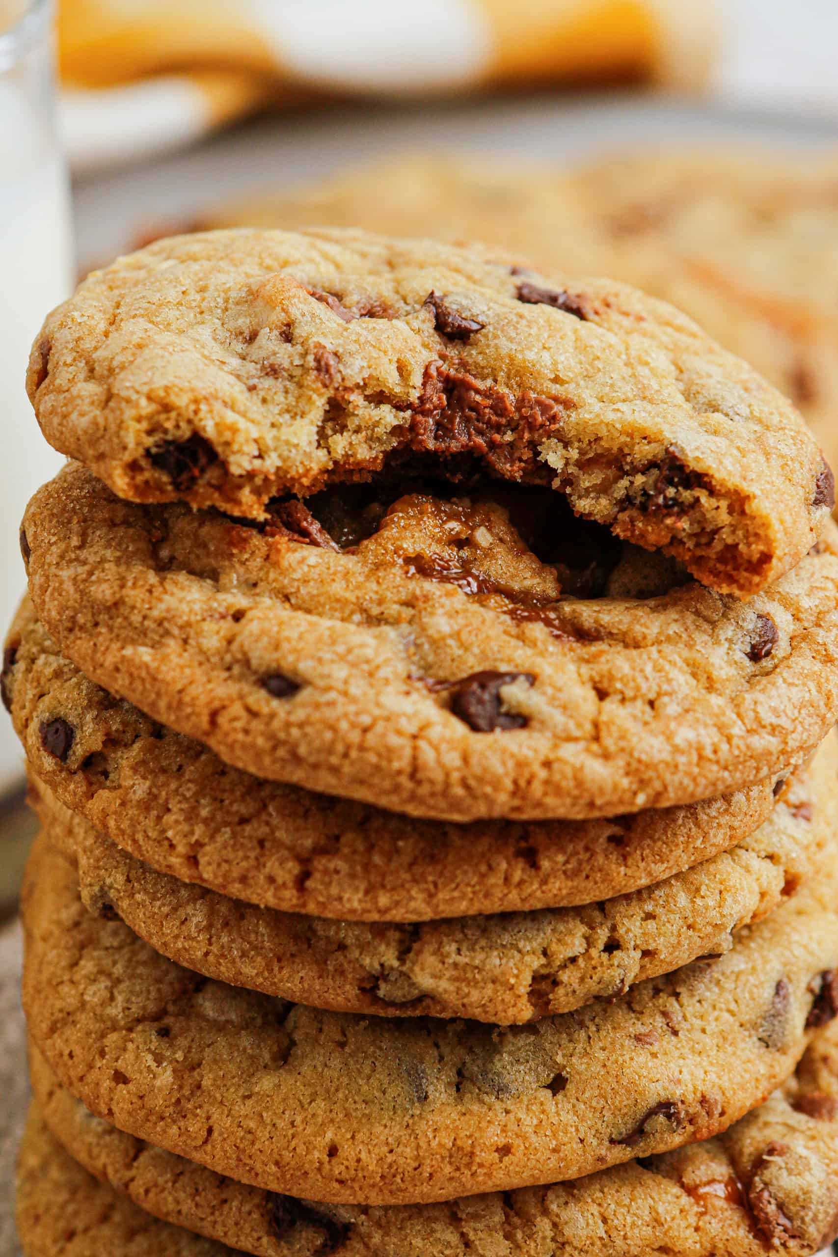 Stack of chocolate chip and Snickers cookies.