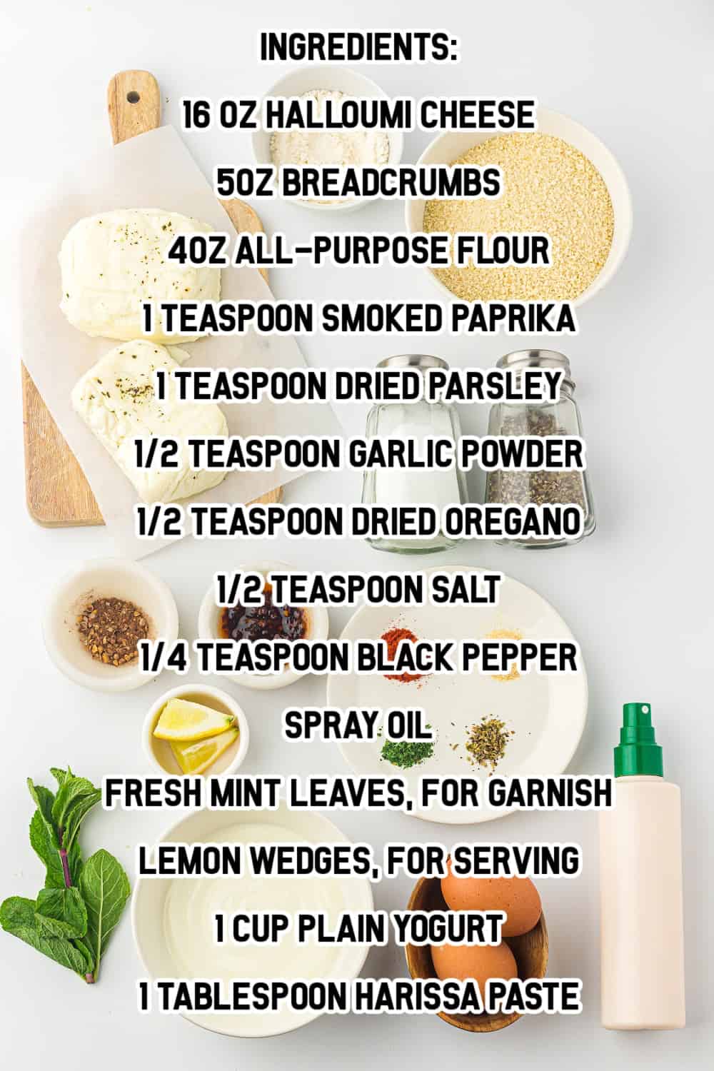 Overhead view of Air Fryer Halloumi Cheese Sticks Ingredients.