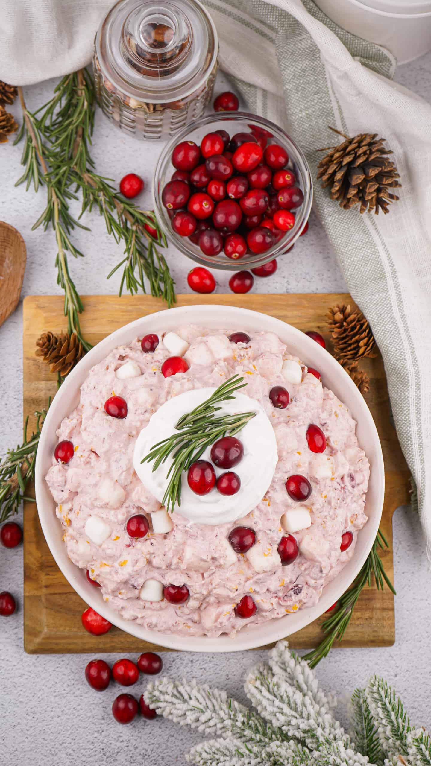Overhead view of Cranberry Fluff Salad.