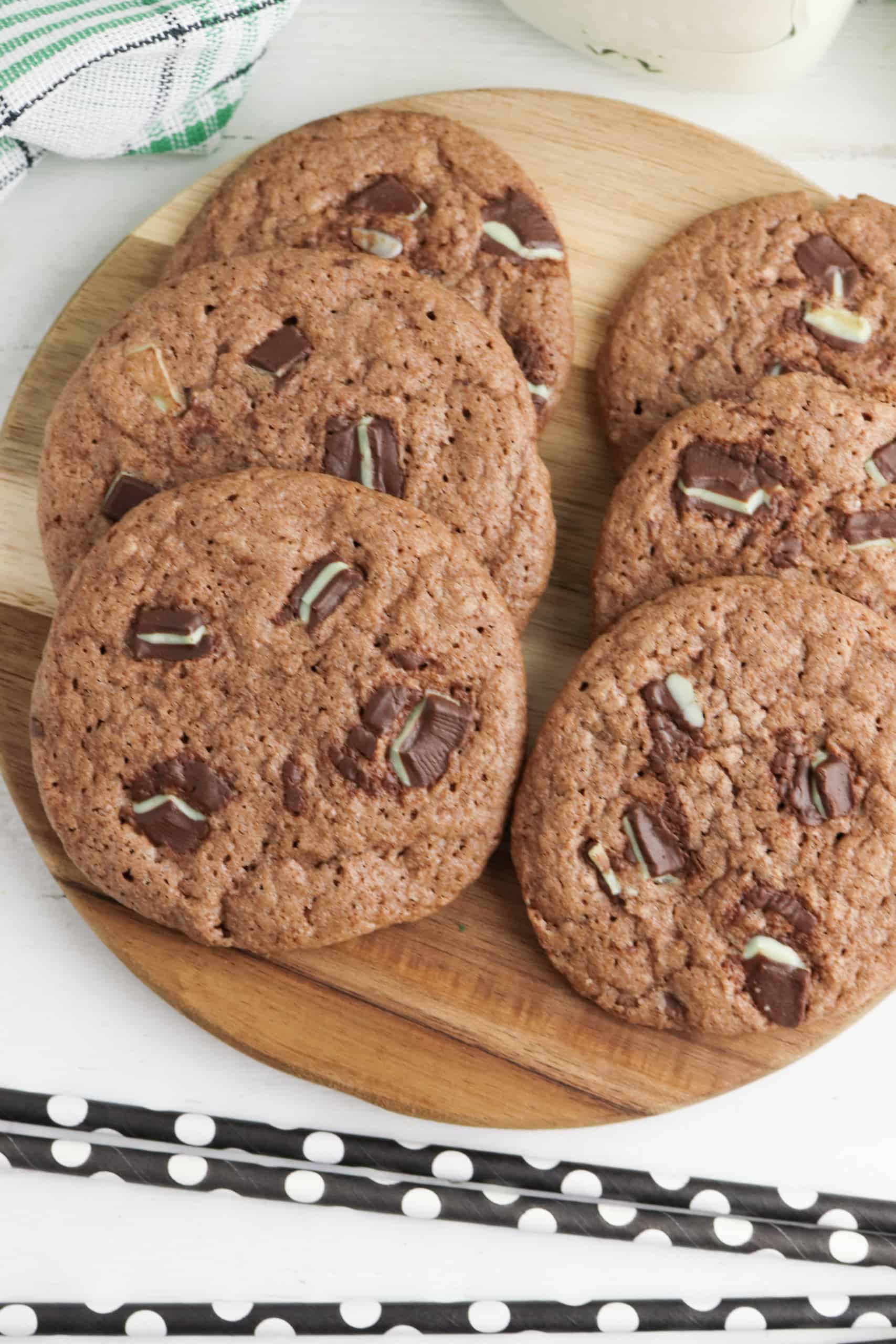 Overhead view of Mint chocolate cookies.
