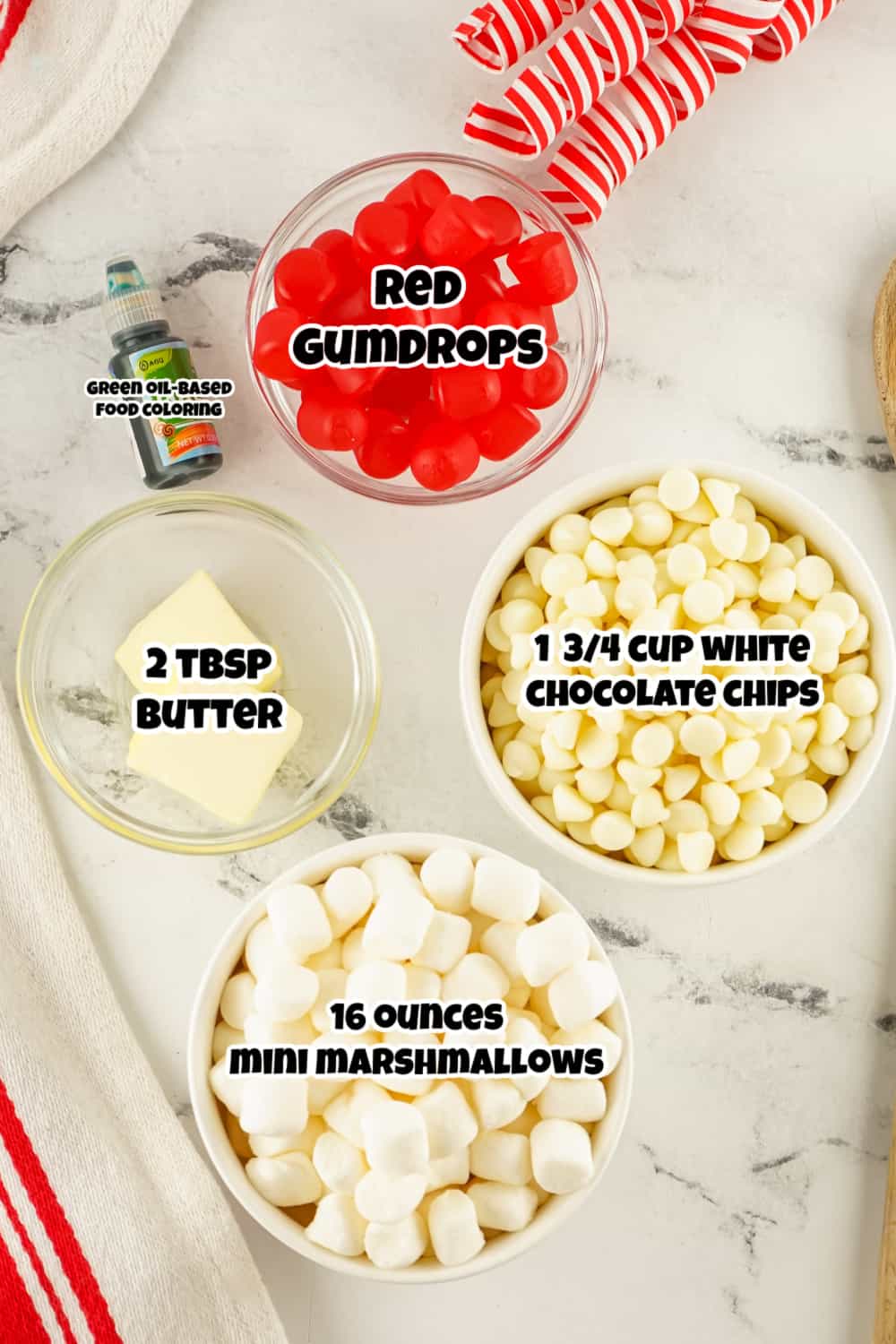 Overhead view of Grinch Fudge Ingredients.