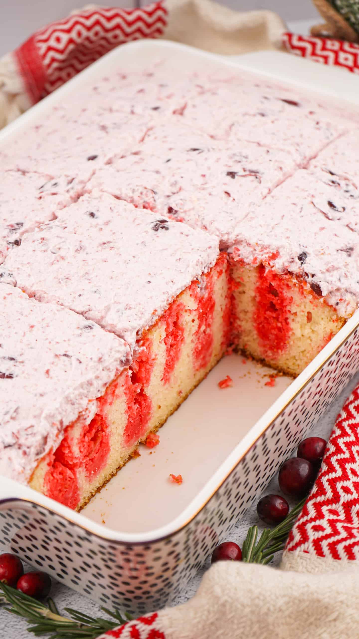 Sliced cranberry cake.