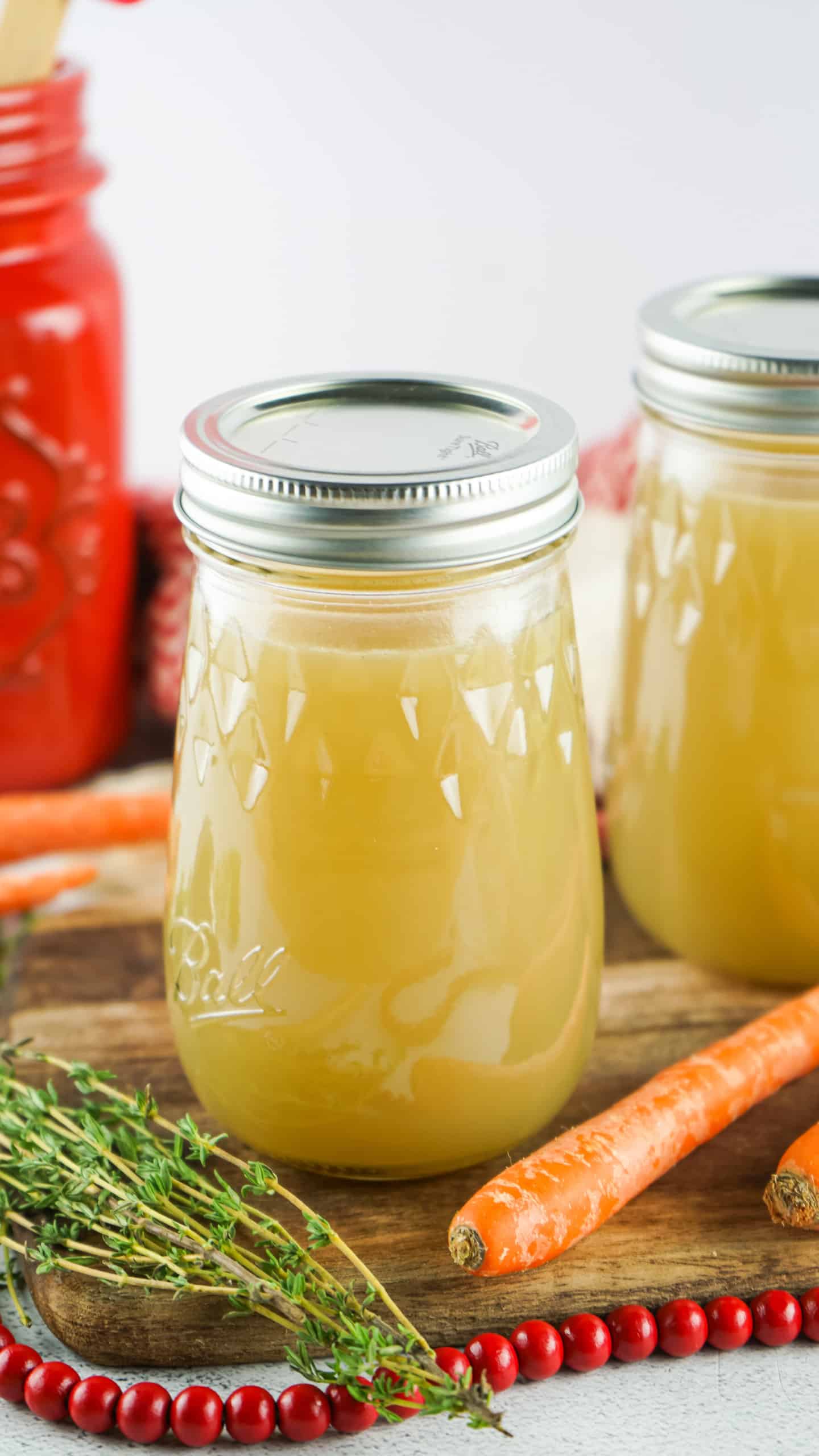 Turkey broth in Mason Jars.