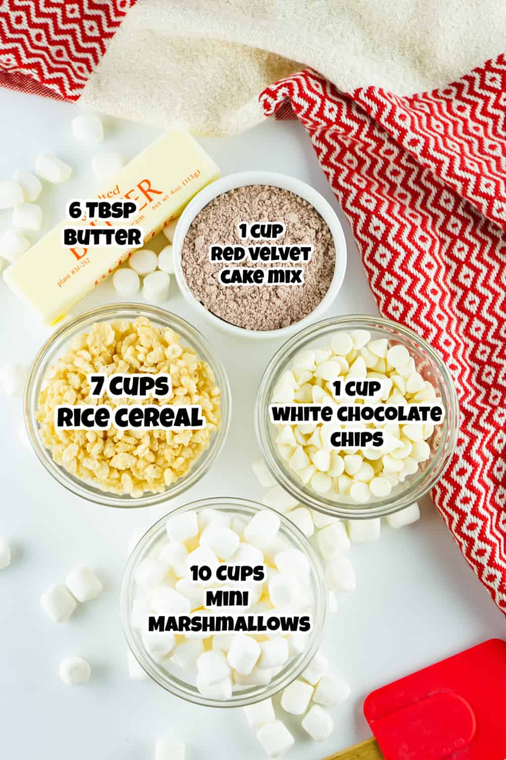 Red Velvet Rice Krispies Treats Ingredients.