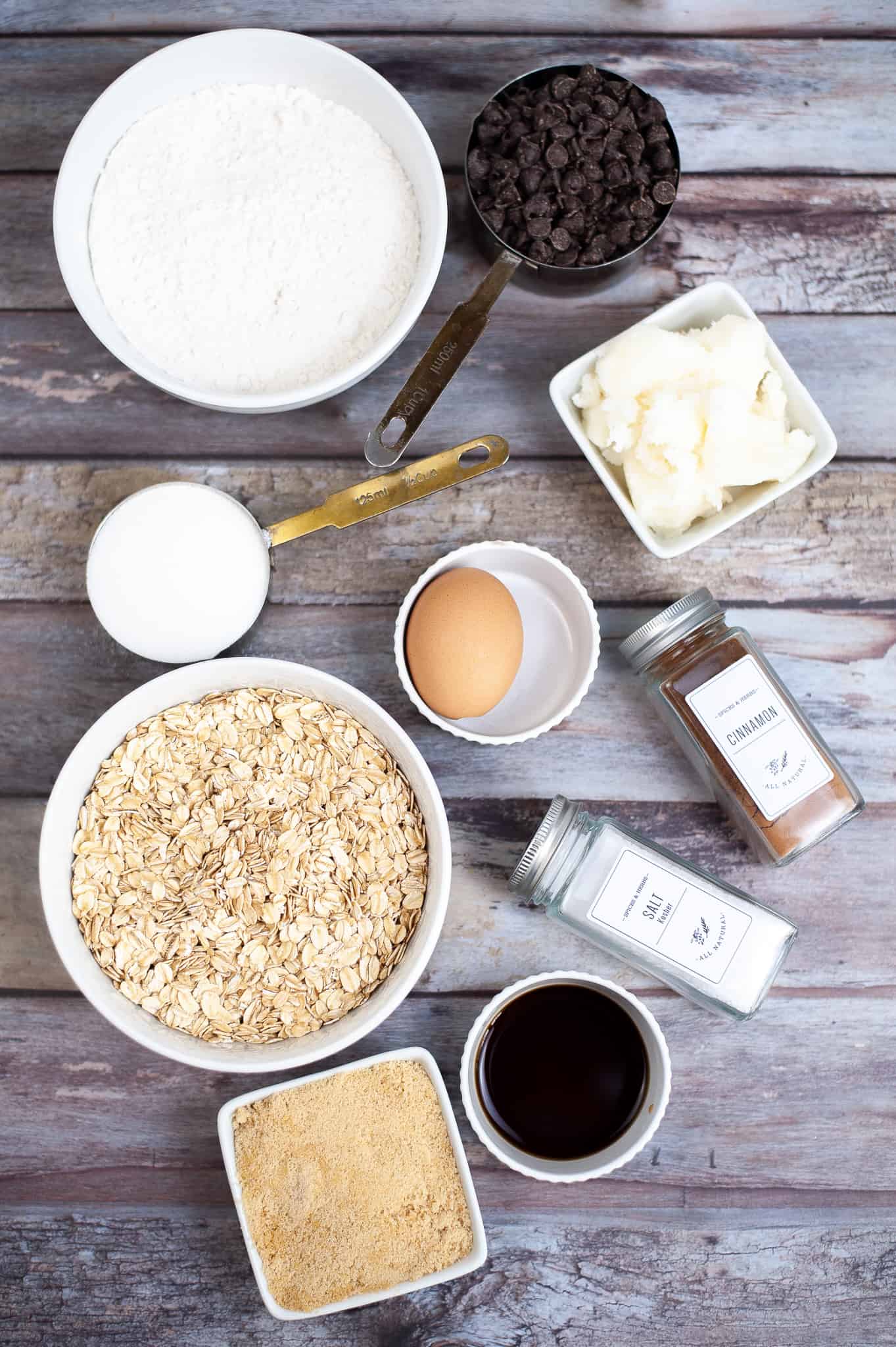 Overhead view of ingredients for air fryer oatmeal cookies.