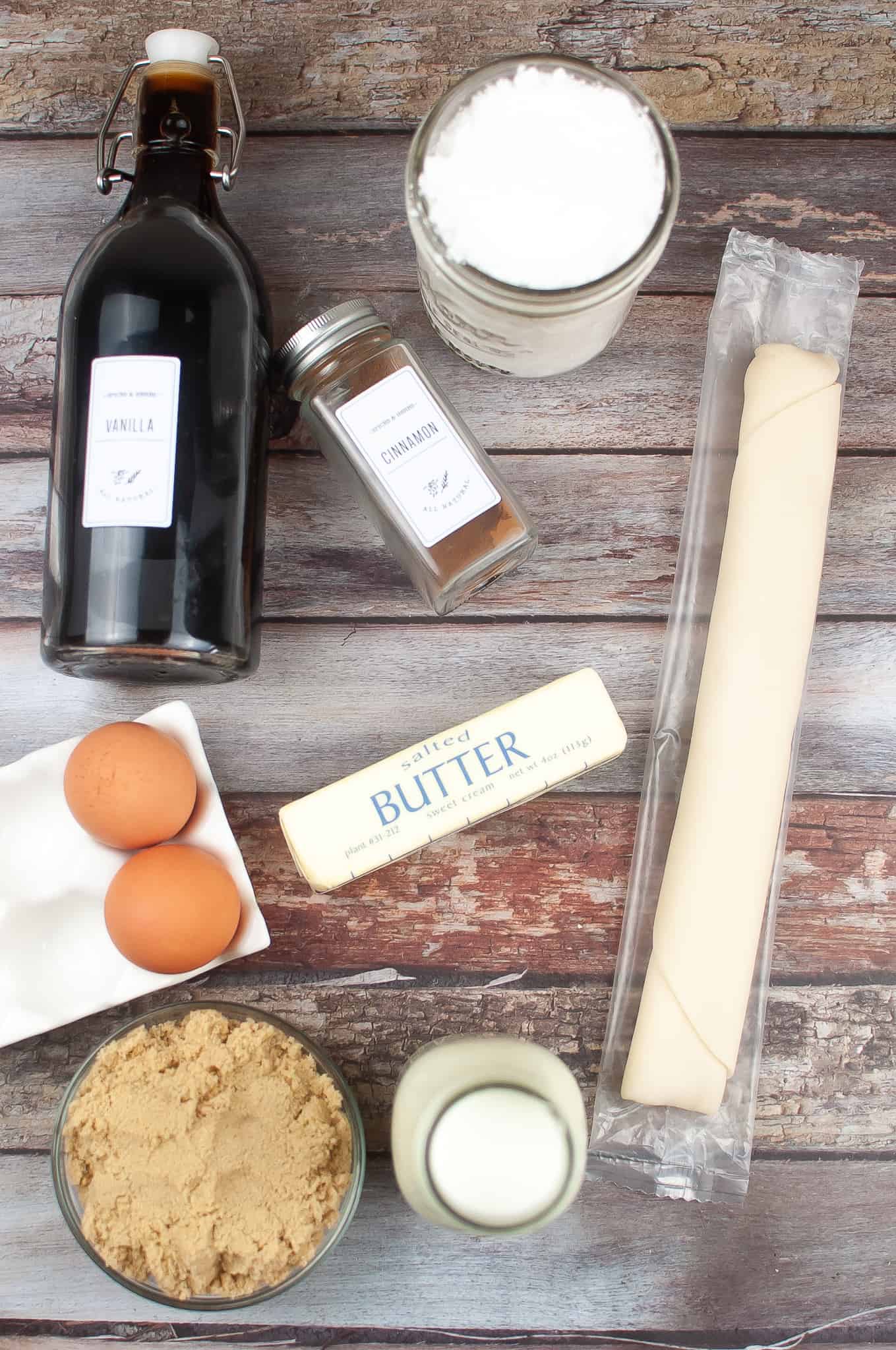 Overhead view of ingredients for cinnamon sugar pop tarts.