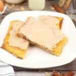 Cinnamon pop tart on white plate.