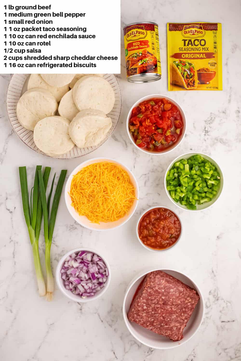 Taco Bake Ingredients.