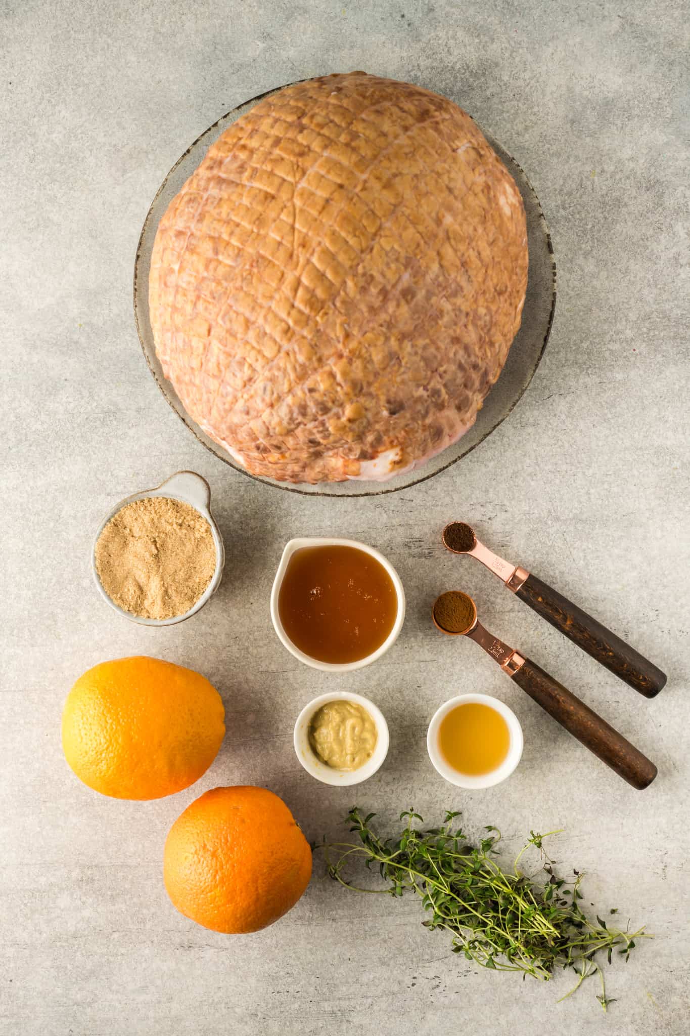 Overhead view of Air Fryer Ham Ingredients.