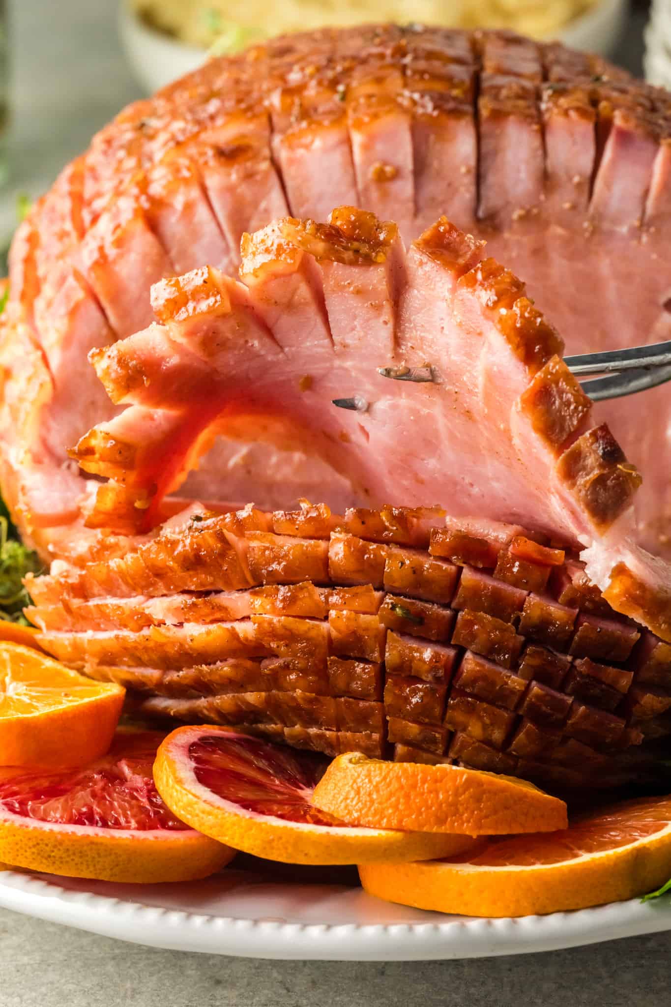 Closeup of sliced ham.