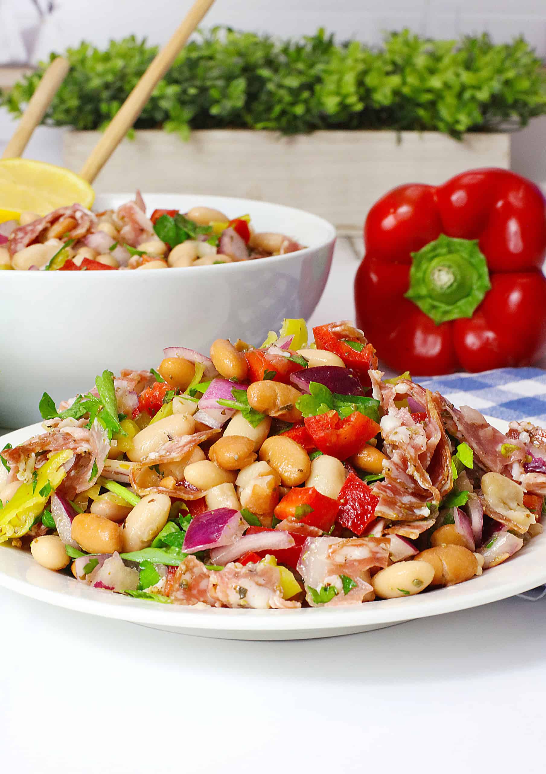 Plate of white bean grinder salad.
