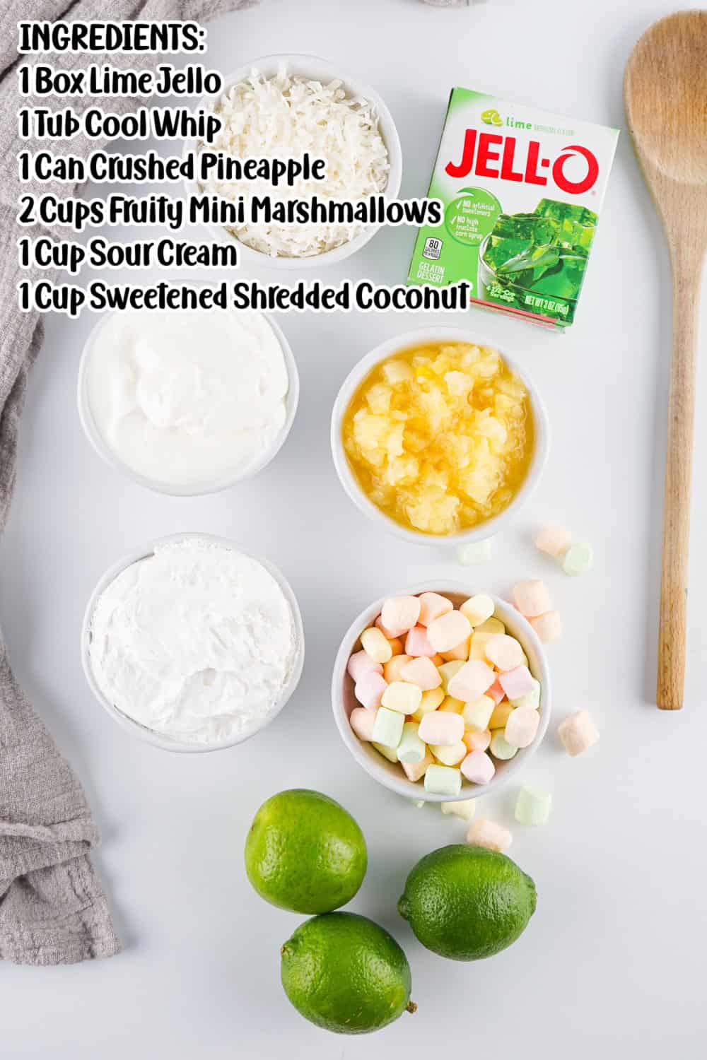 Overhead view of Lime Jello Salad Ingredients/