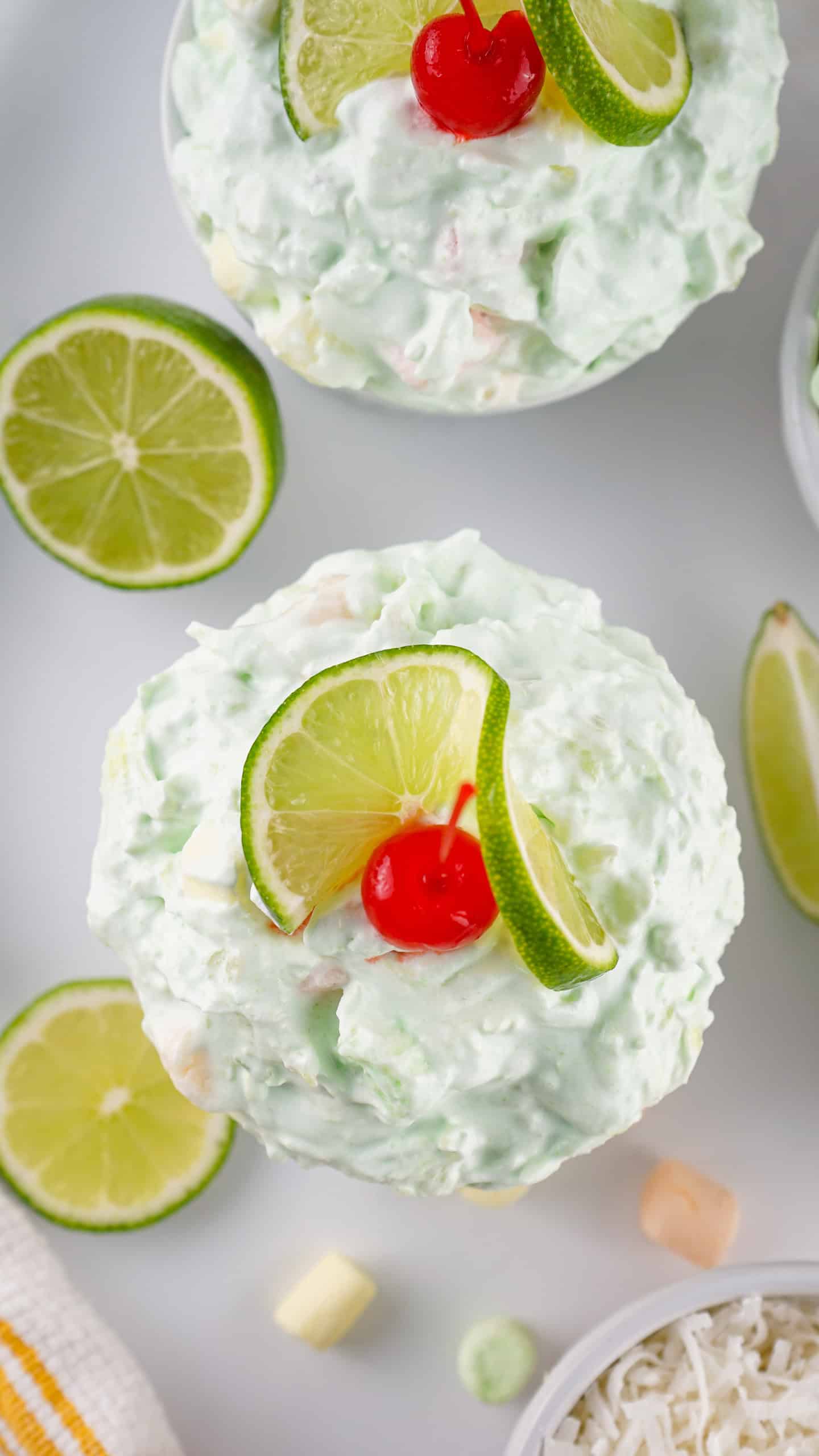 Overhead view of Lime Fluff Salad.
