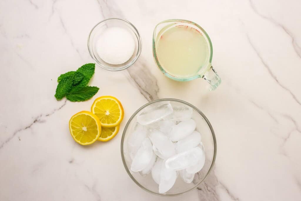 Lemonade slushie ingredients overhead view