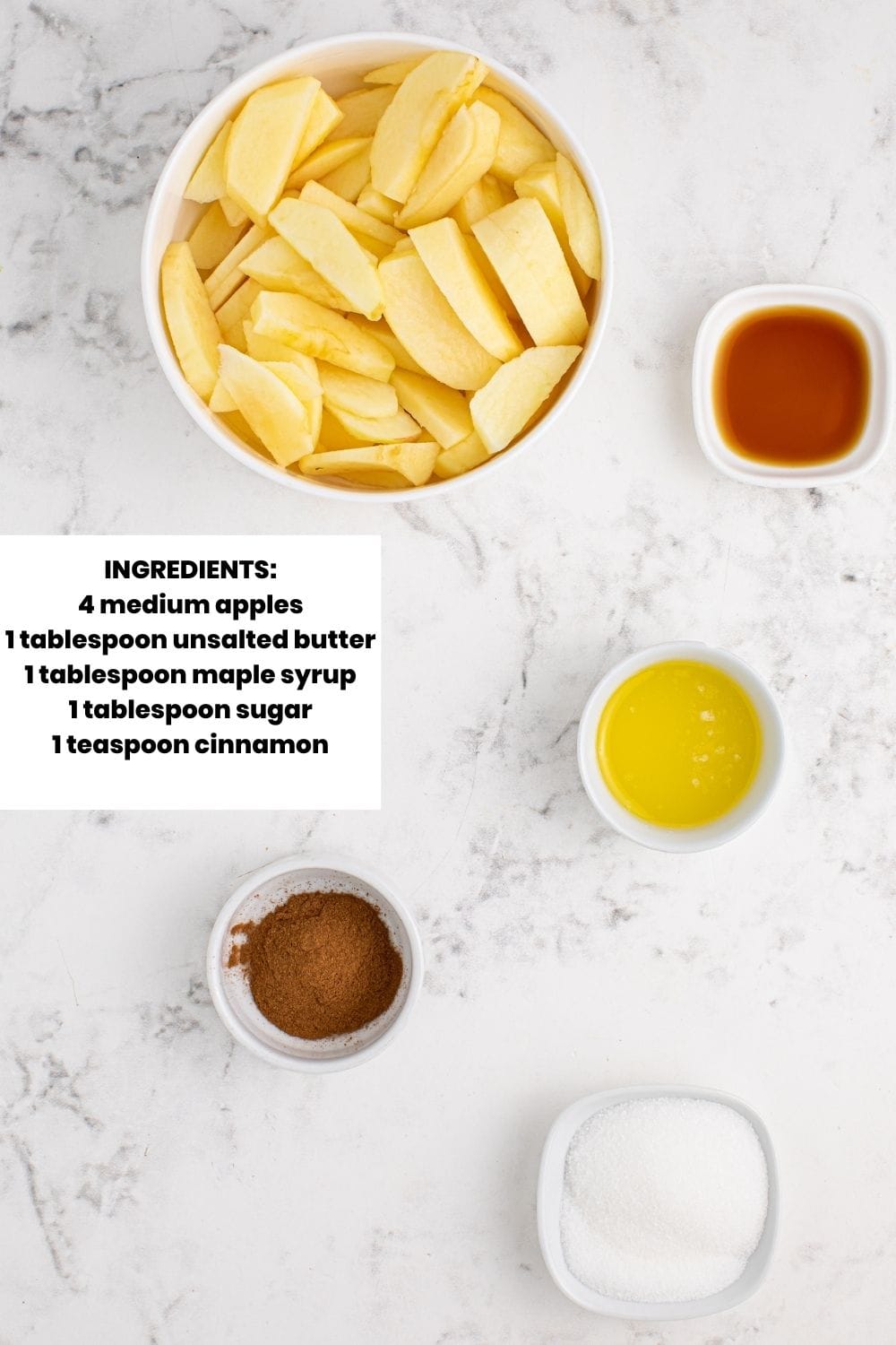 Overhead view of ingredients for air fryer apples.