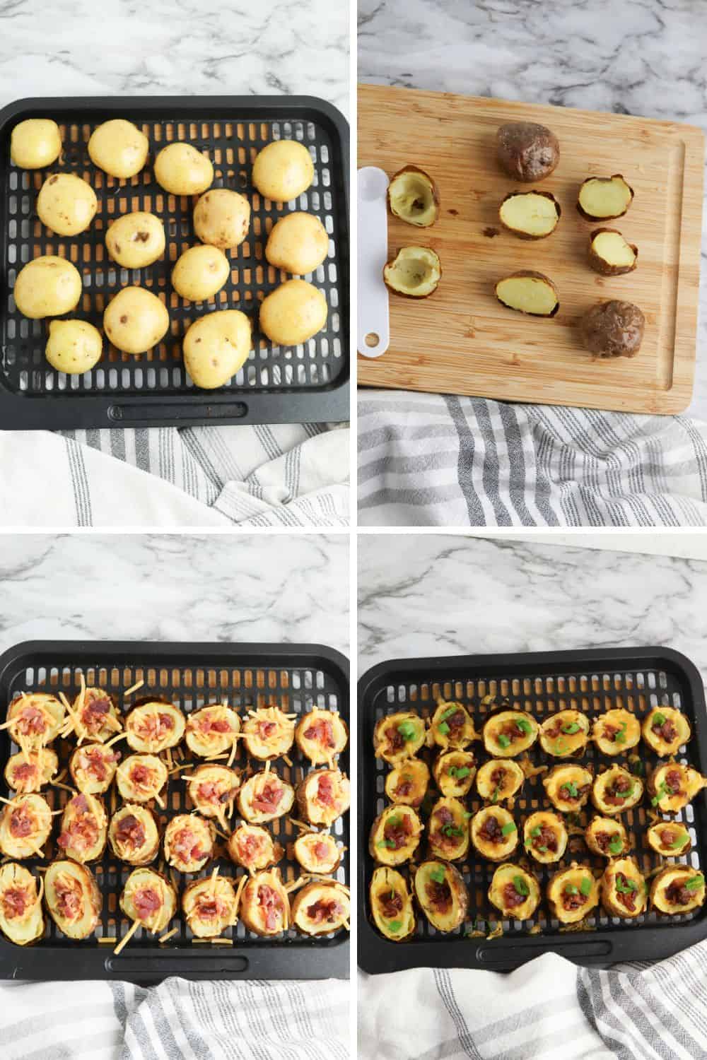 Overhead view of steps to make air fryer baby potatoes.