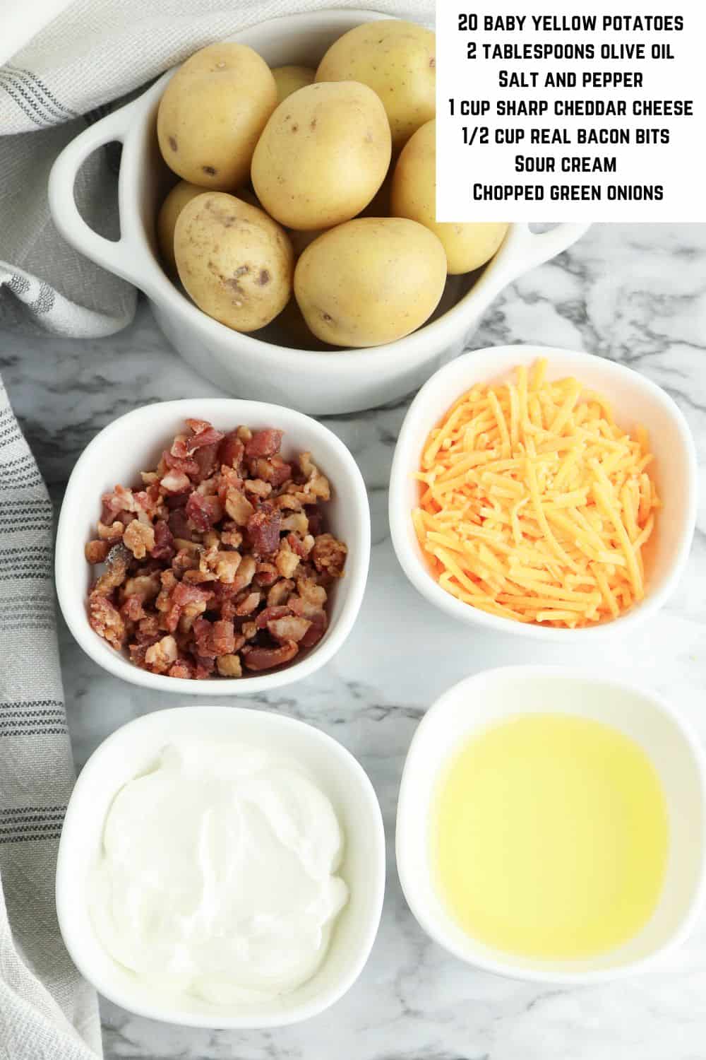 Overhead view of Air Fryer Mini Potato Skins Ingredients.