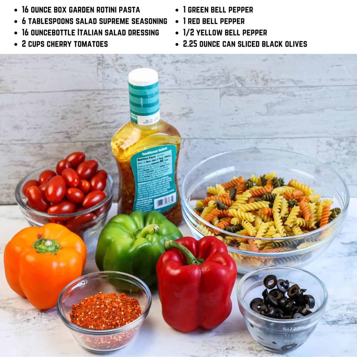 Ingredients to make Italian Pasta Salad.
