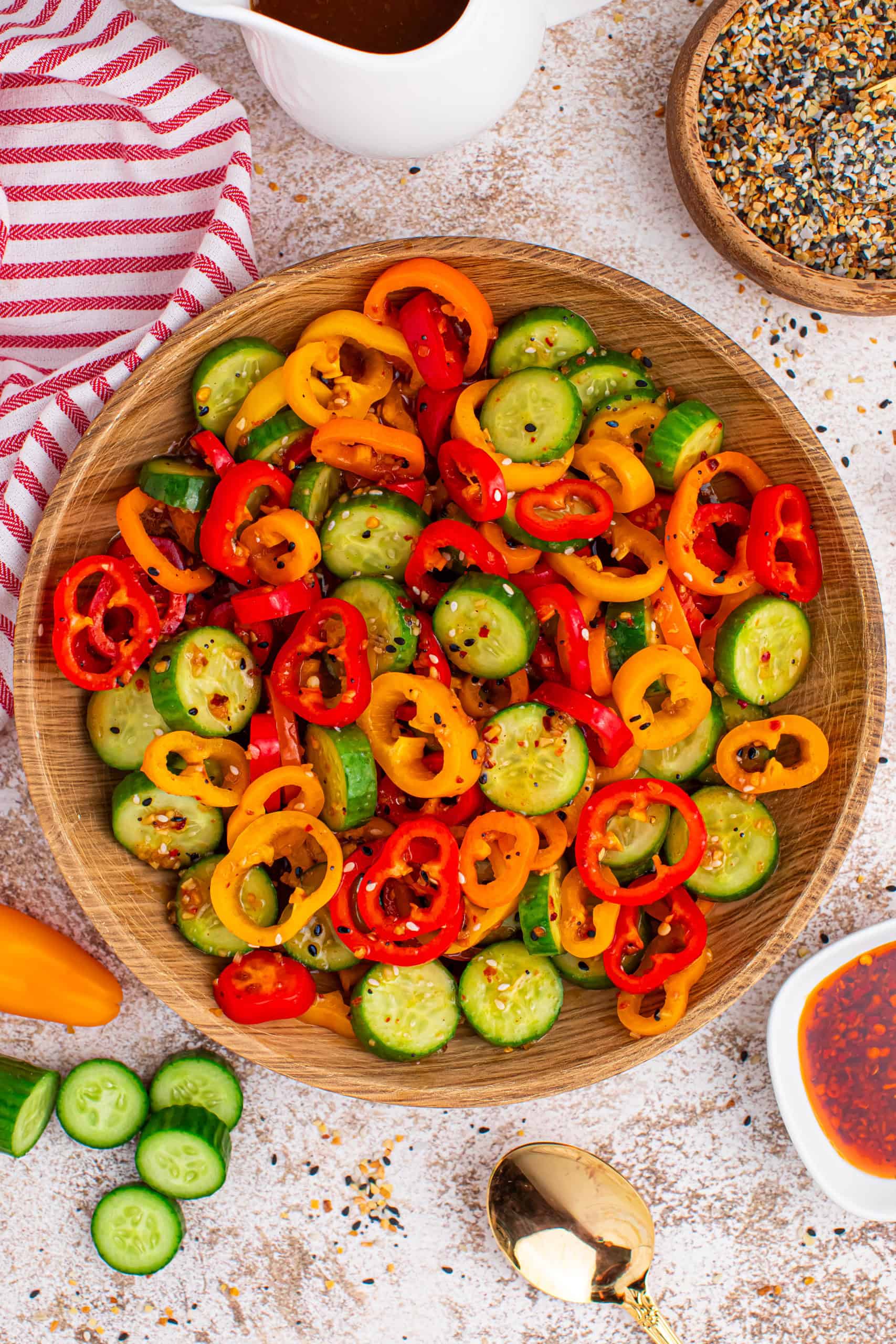 Overhead view of TikTok Pepper Salad.