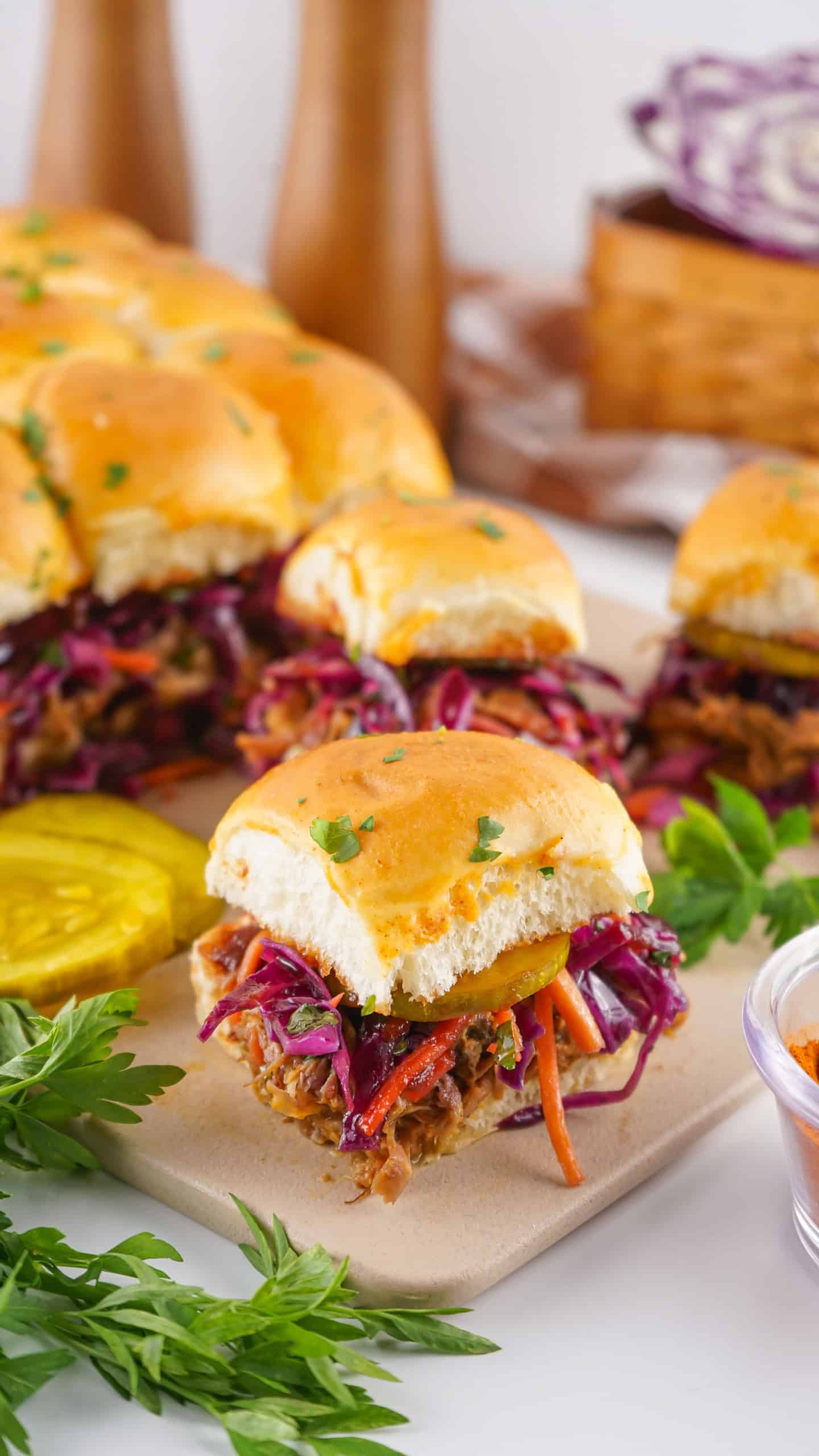 Hawaiian roll pulled pork sliders.