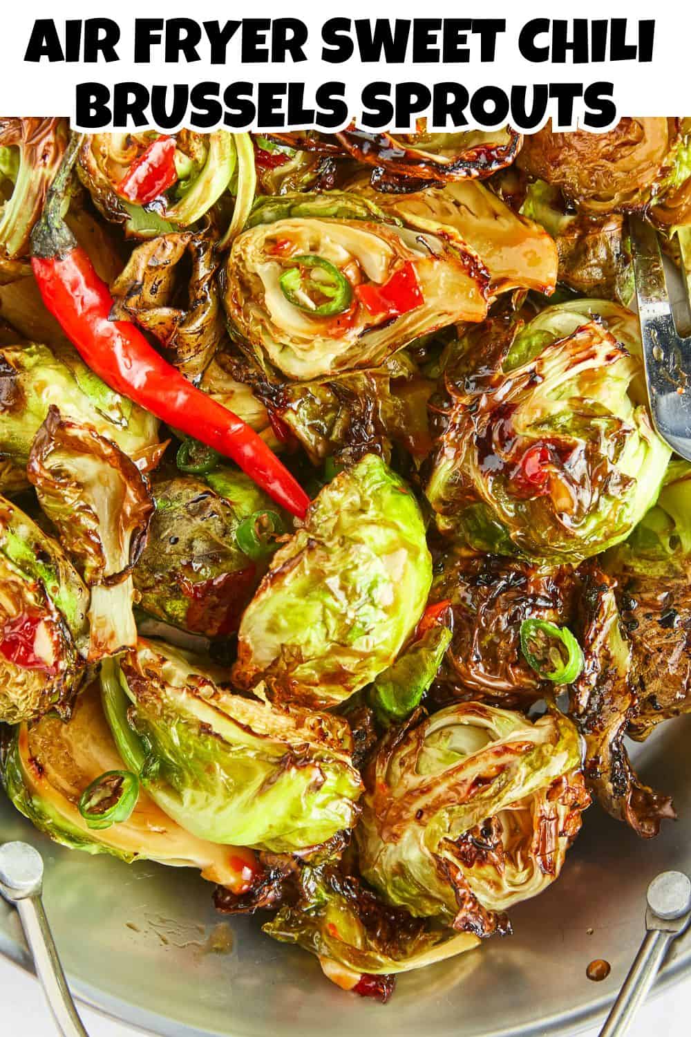 Air Fryer Sweet Chili Brussels Sprouts Pin.