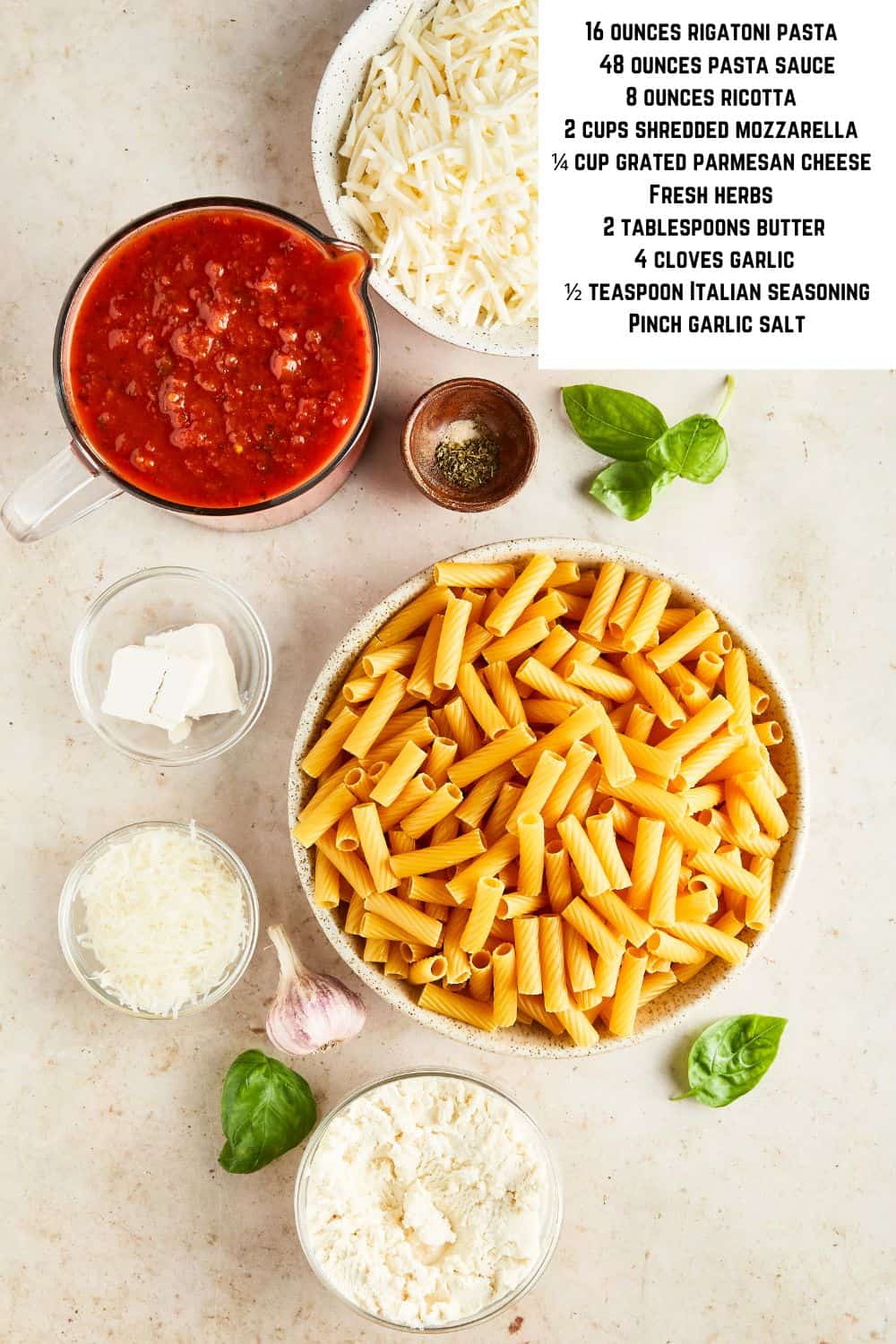 Overhead view of Slow Cooker Rigatoni Ingredients.